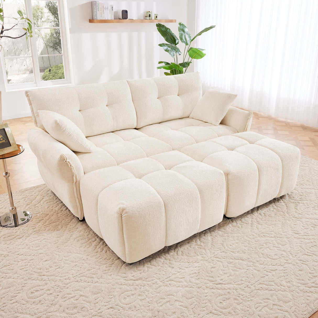 Sofa Set With Ottoman And Pillows, Textured, High Resilience Cushions - Furniture Home Direct