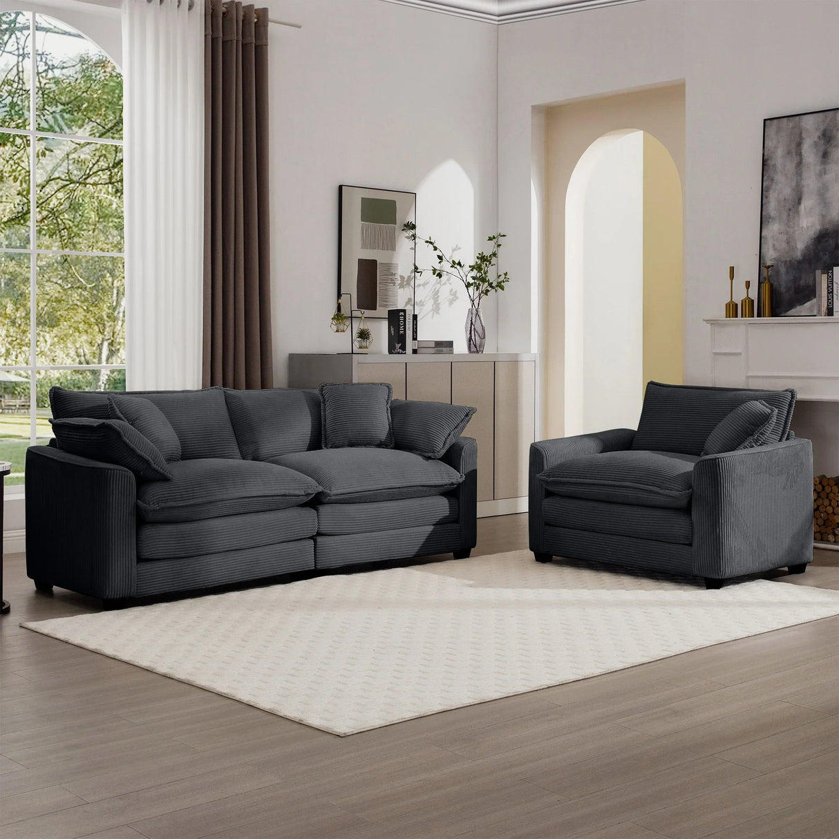 Elegant Corduroy Oversized Sectional Sofa Set With Deep Seats And Flexible Layout - Furniture Home Direct