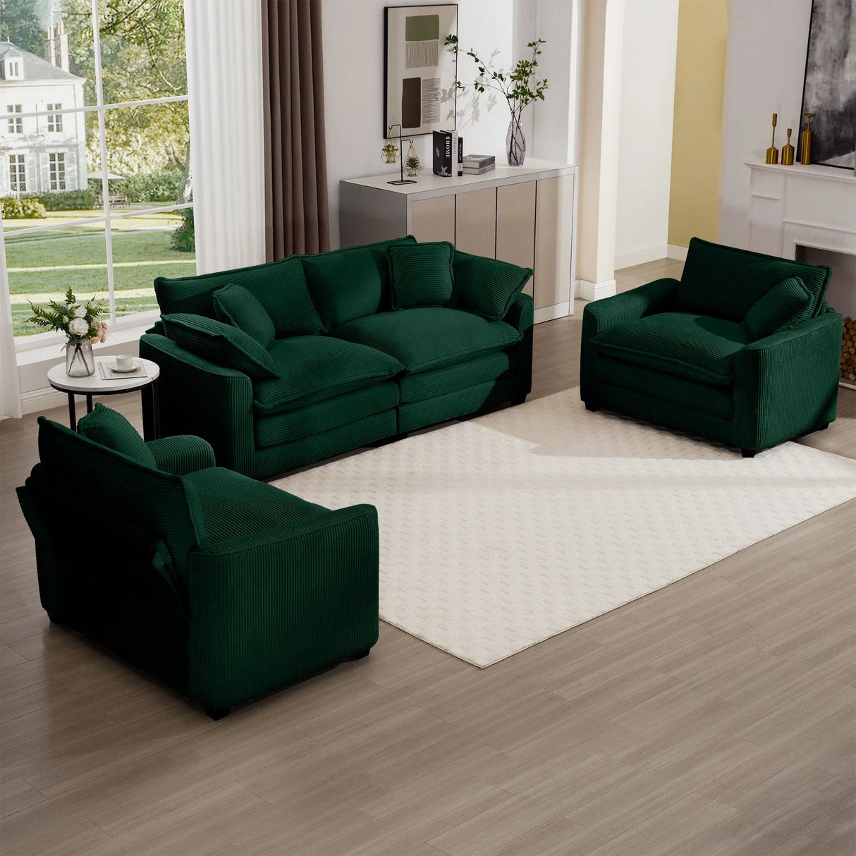 Elegant Corduroy Oversized Sectional Sofa Set With Deep Seats And Flexible Layout - Furniture Home Direct