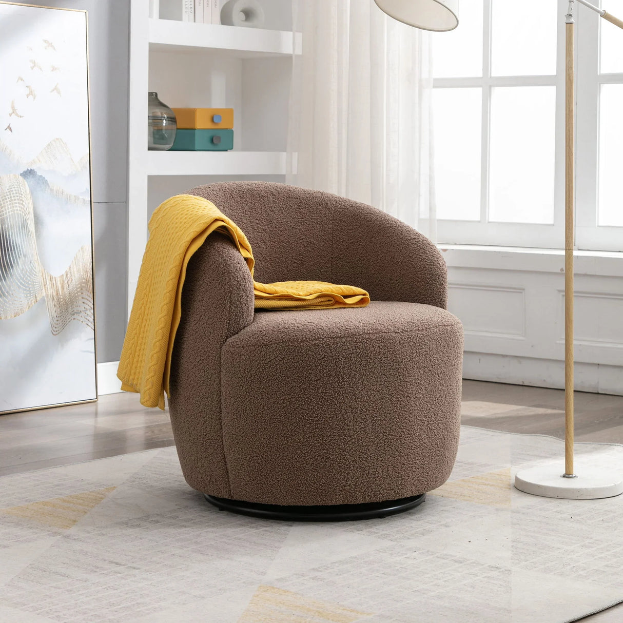Teddy Fabric Swivel Accent Armchair Barrel Chair With Powder Coating Metal Ring - Furniture Home Direct