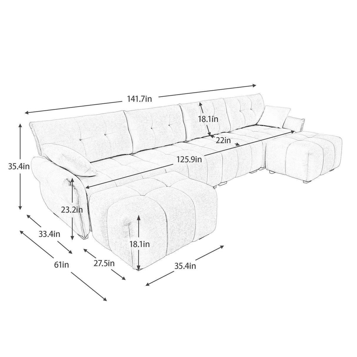 Sofa Set With Ottoman And Pillows, Textured, High Resilience Cushions - Furniture Home Direct