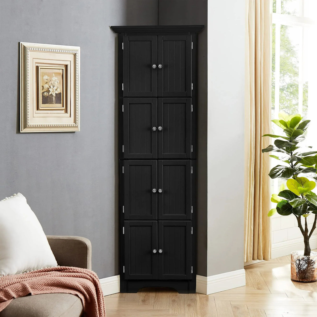 Tall Storage Cabinet With Doors And 4 Shelves For Living Room, Kitchen, Office, Bedroom, Bathroom, Modern - Furniture Home Direct