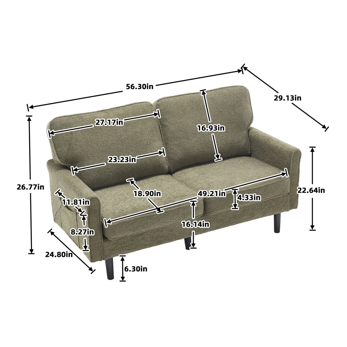 Mid Century Modern Loveseat Sofa With USB Ports, Removable Pillow Cover - Furniture Home Direct