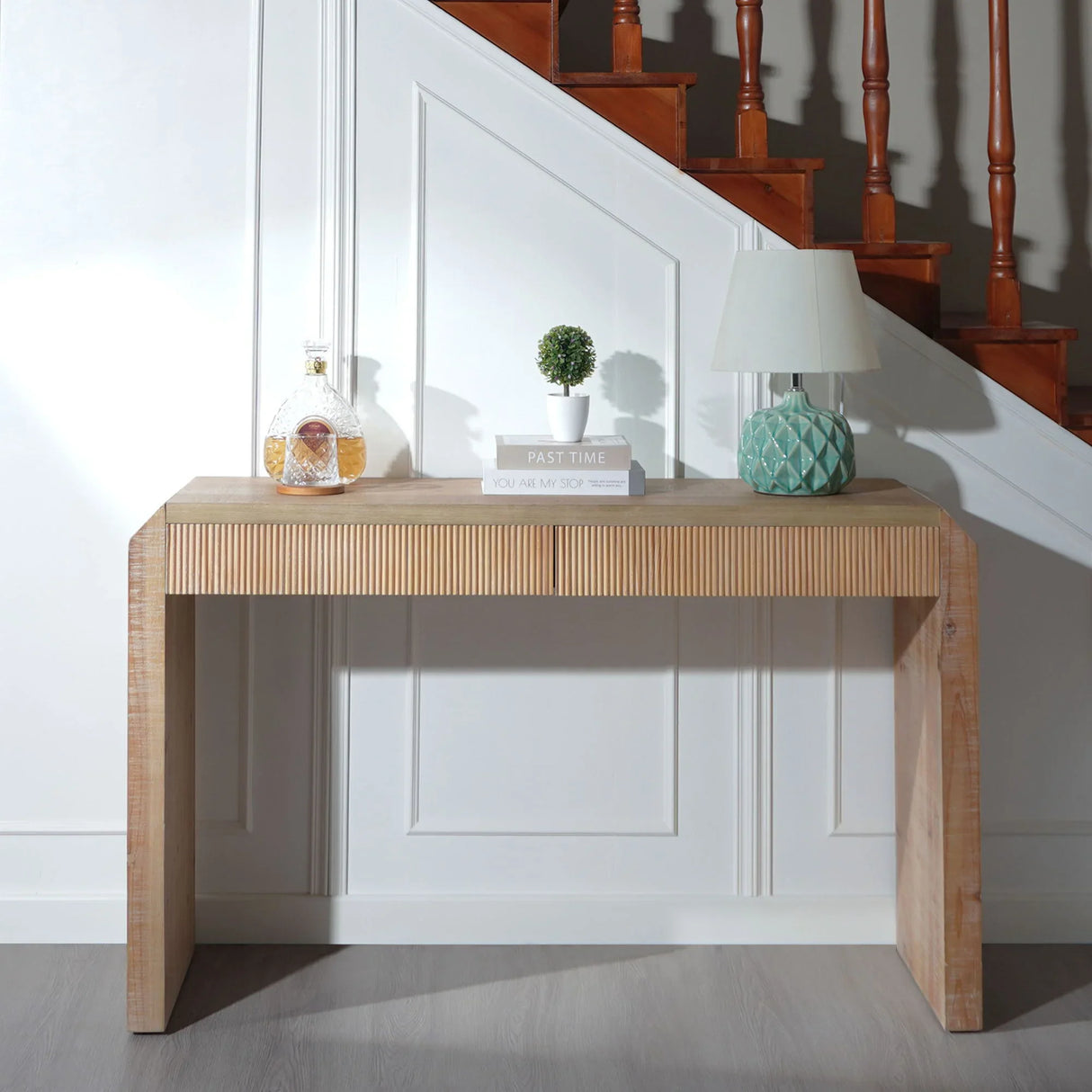 Rustic Modern Console Table With Drawer Storage - Natural Wood - Furniture Home Direct