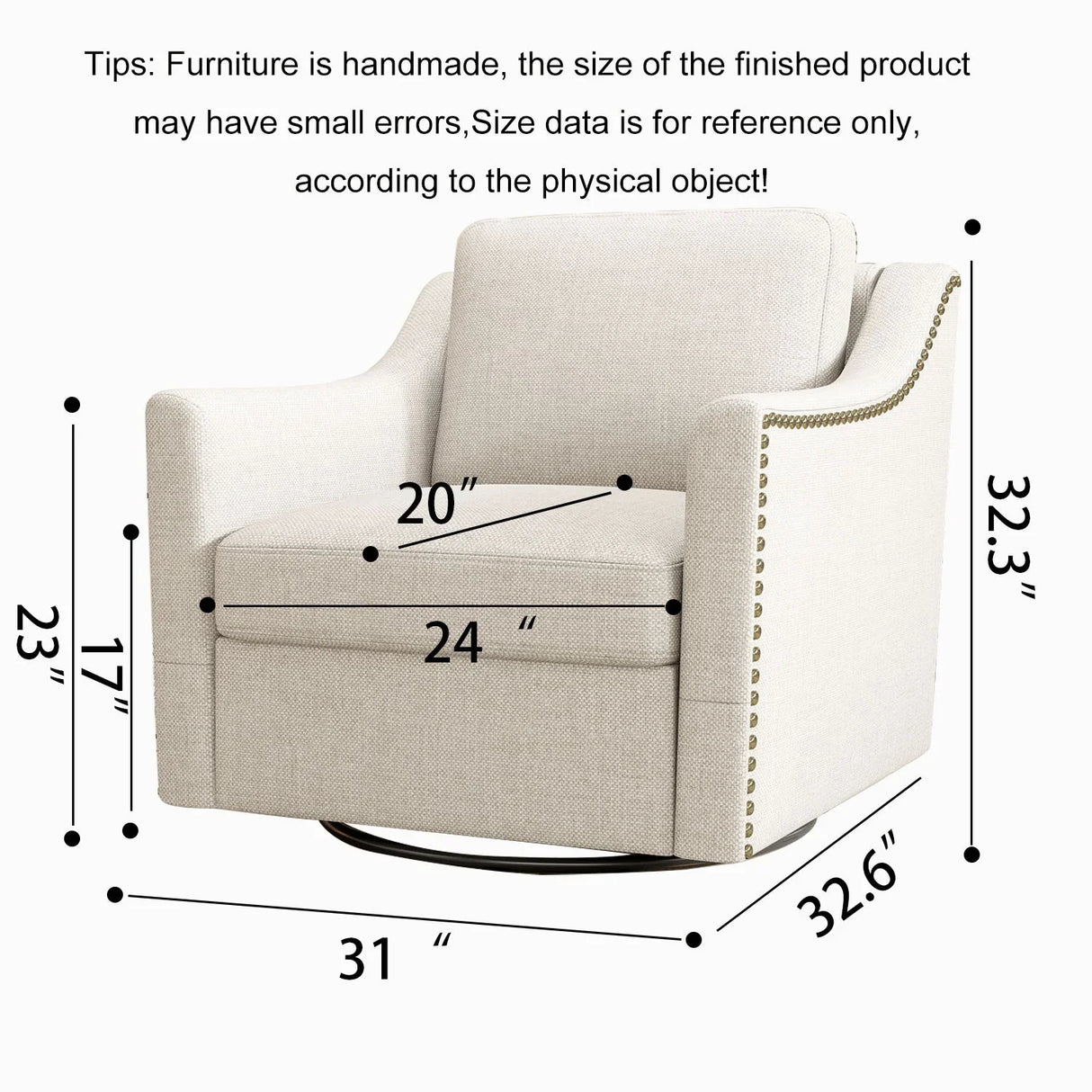 360 Degree Swivel Armchair, Skin Friendly Fabric, Ergonomic Design, Brass Nail Decorative Armchair - Furniture Home Direct