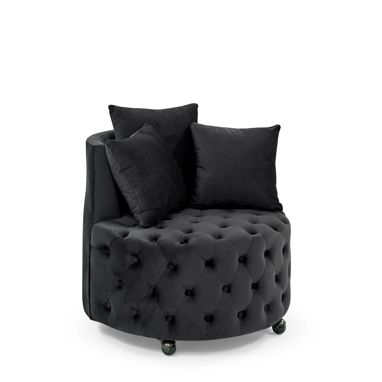 Modern Upholstered Swivel Chair With Button Tufted Design And Movable Wheels - Furniture Home Direct
