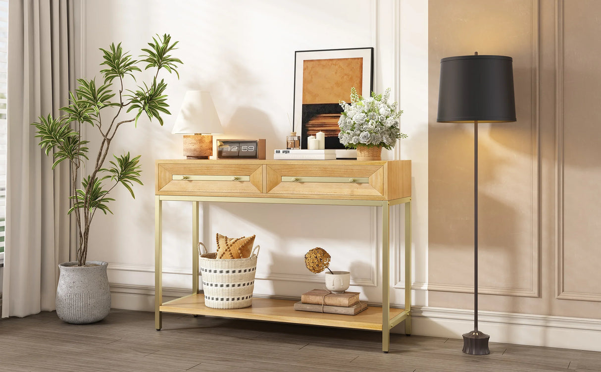 Console Table With Two Drawers Geometric Design Natural - Furniture Home Direct