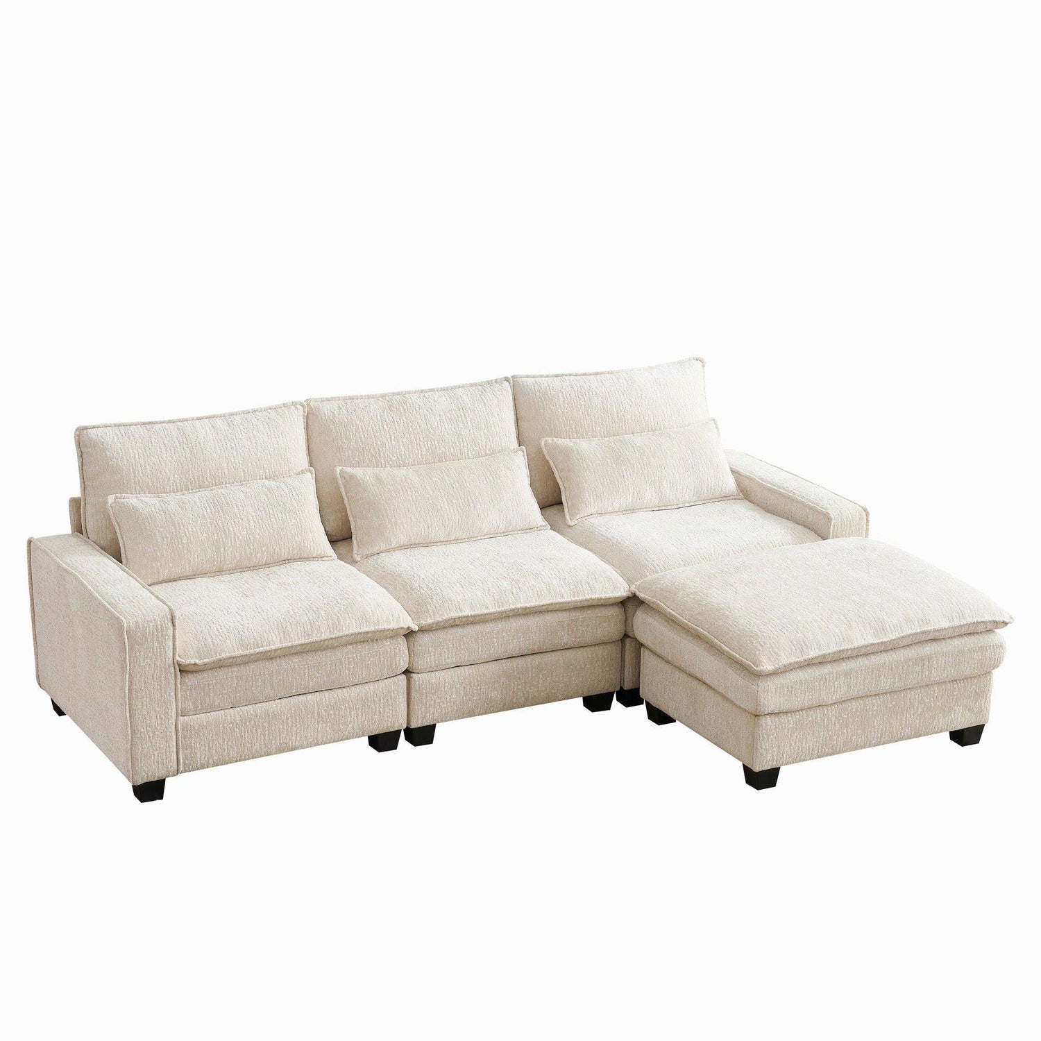 Modern Comfy Chenille L Shaped Sectional Sofa With Movable Ottoman - Furniture Home Direct