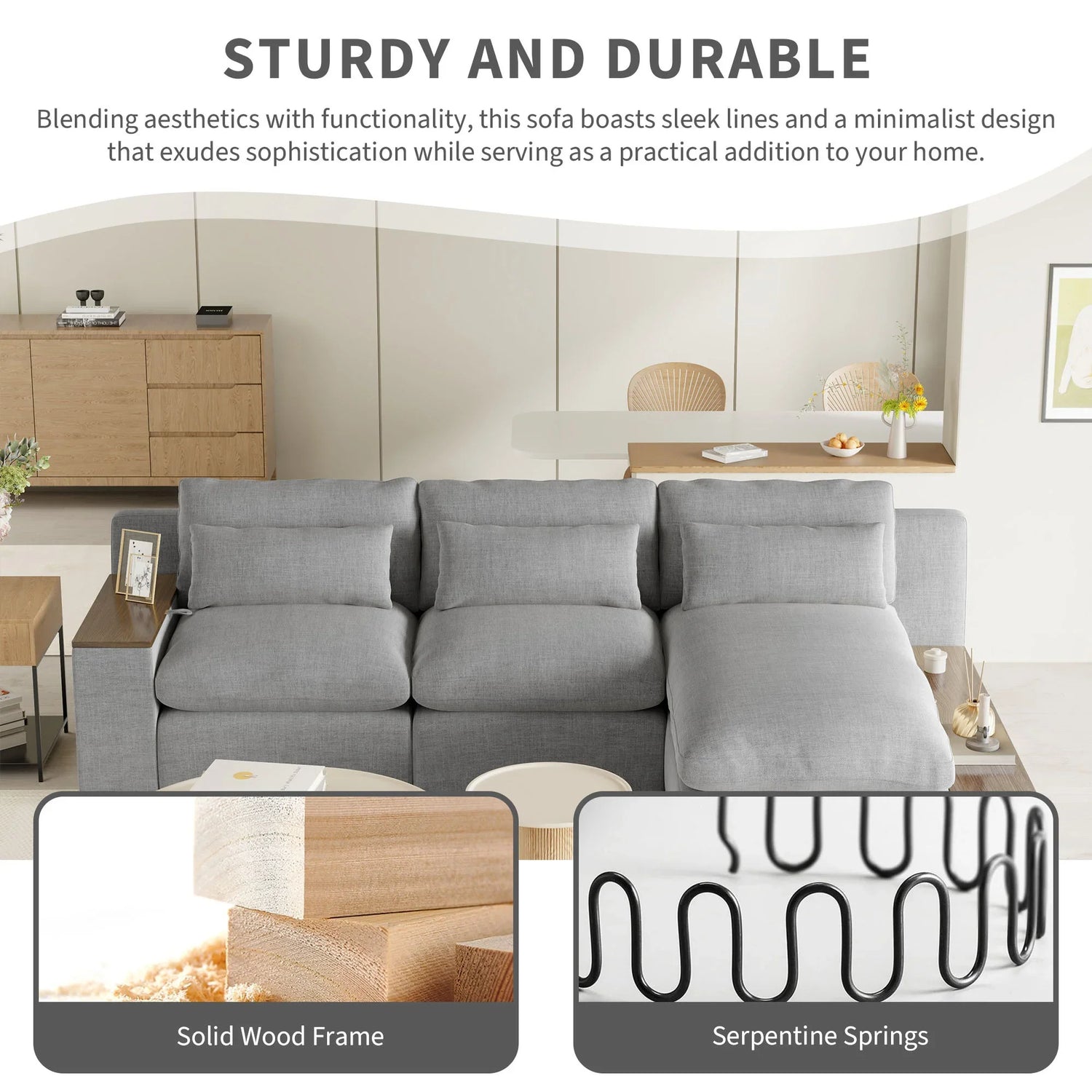 Sectional Sofa Modular With Removable Back Cushions Gray - Furniture Home Direct