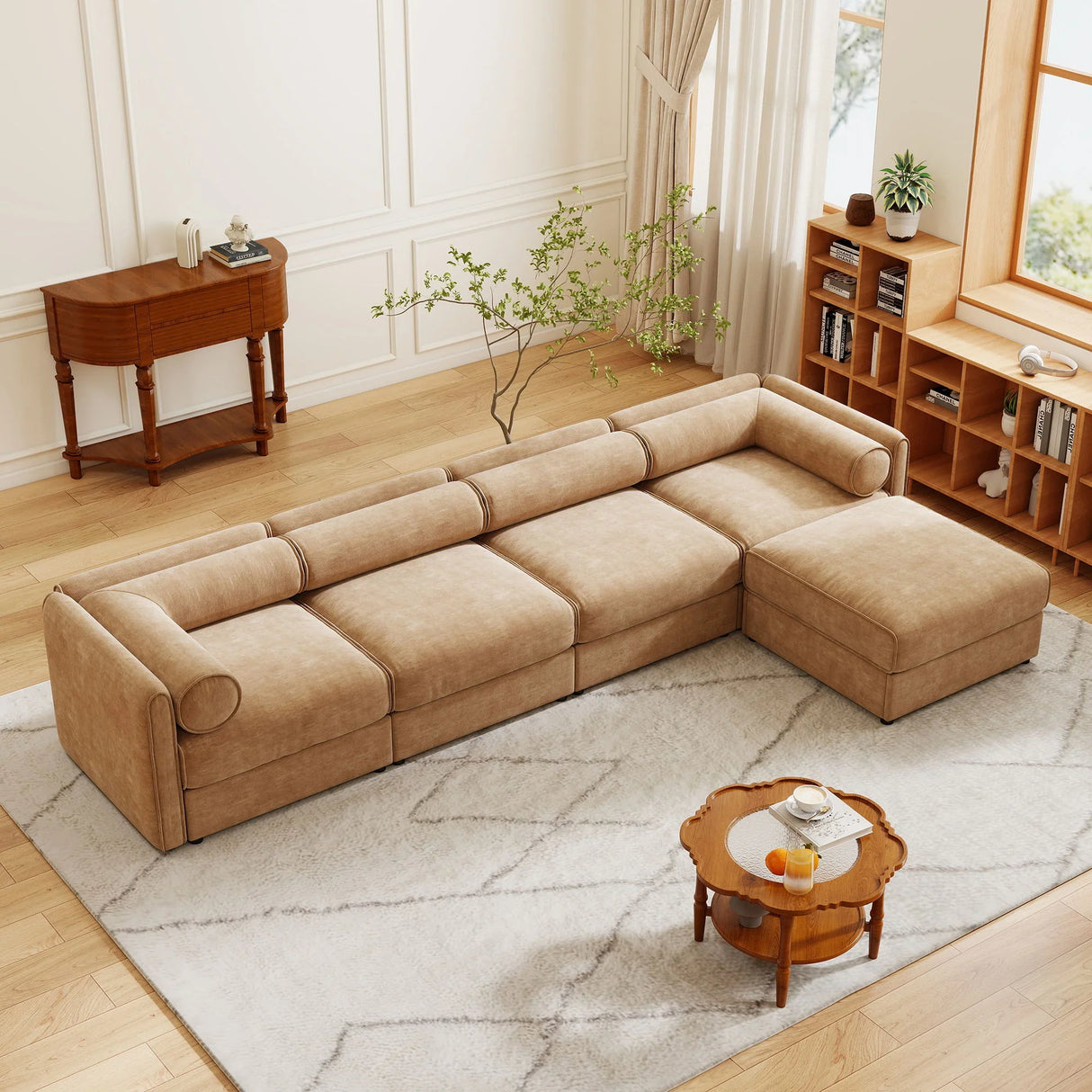 Contemporary Elegant White Chenille Sofa With Storage And Ottoman - Furniture Home Direct