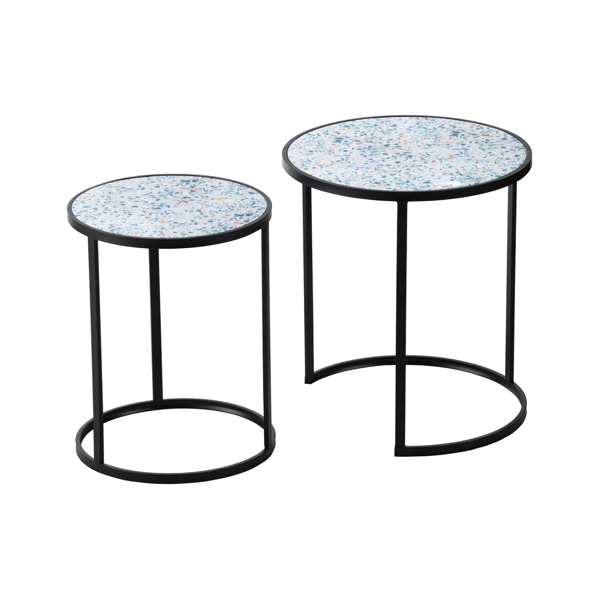 Round End Table, Stacking Side Tables With Sturdy Metal Frame For Small Space, Living Room, Office (Set of 2) - Black - Furniture Home Direct