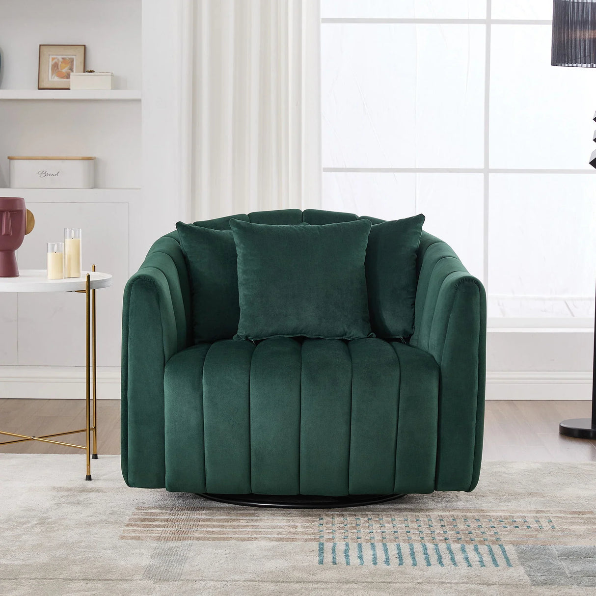 Upholstered Oversized 360° Swivel Accent Barrel Chair And Half Cozy Sofa With 3 Pillows - Furniture Home Direct