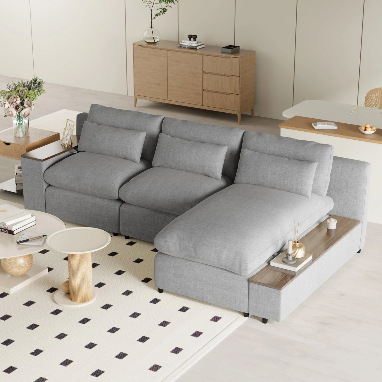 Sectional Sofa Modular With Removable Back Cushions Gray - Furniture Home Direct
