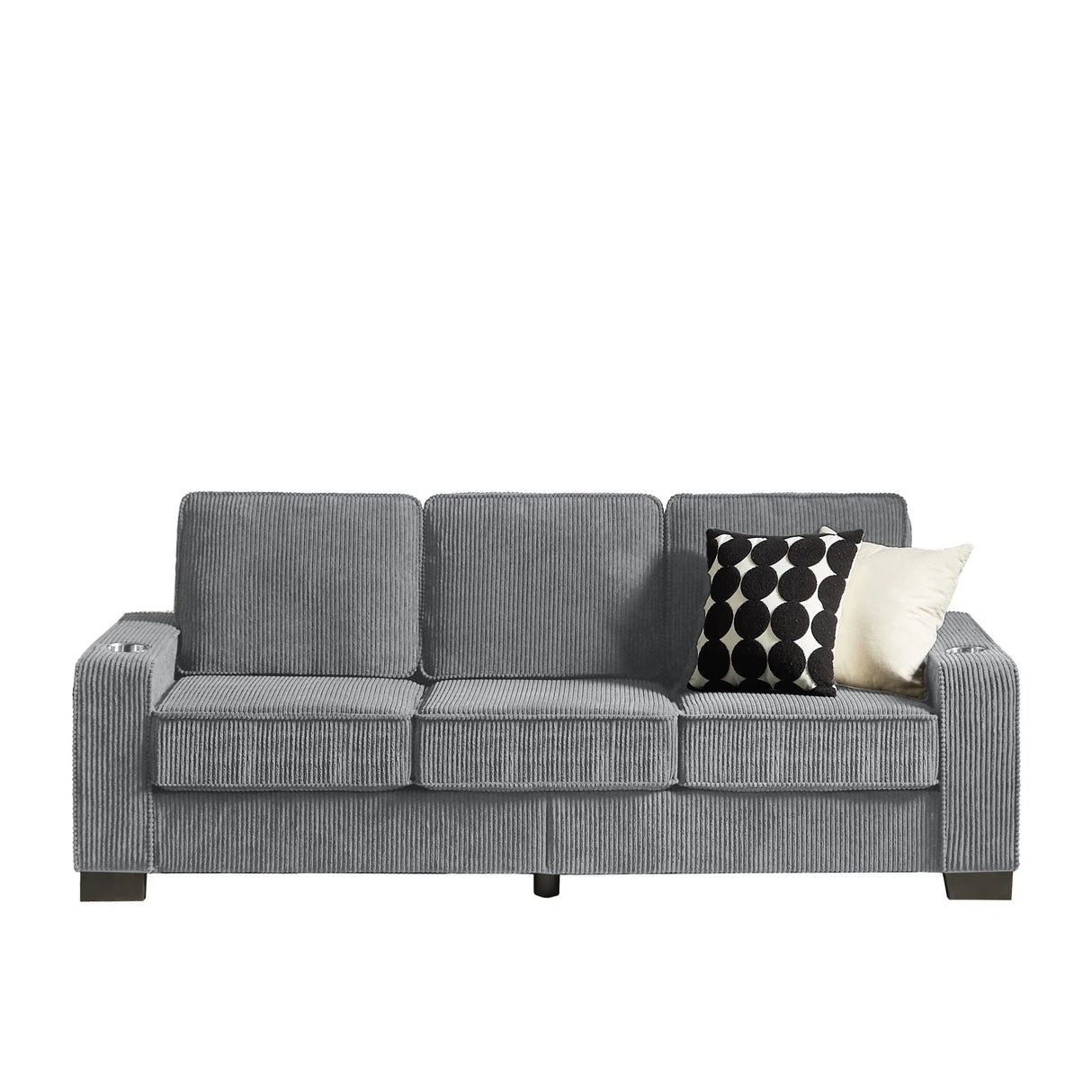 Modern Corduroy Fabric Sofa, 3 Seater Compressed Couch With Cup Holders - Furniture Home Direct