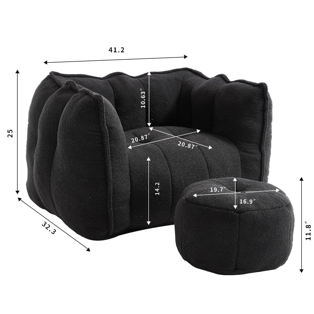 Soft Chenille Bean Bag Chair With High Resilient Foam - Furniture Home Direct