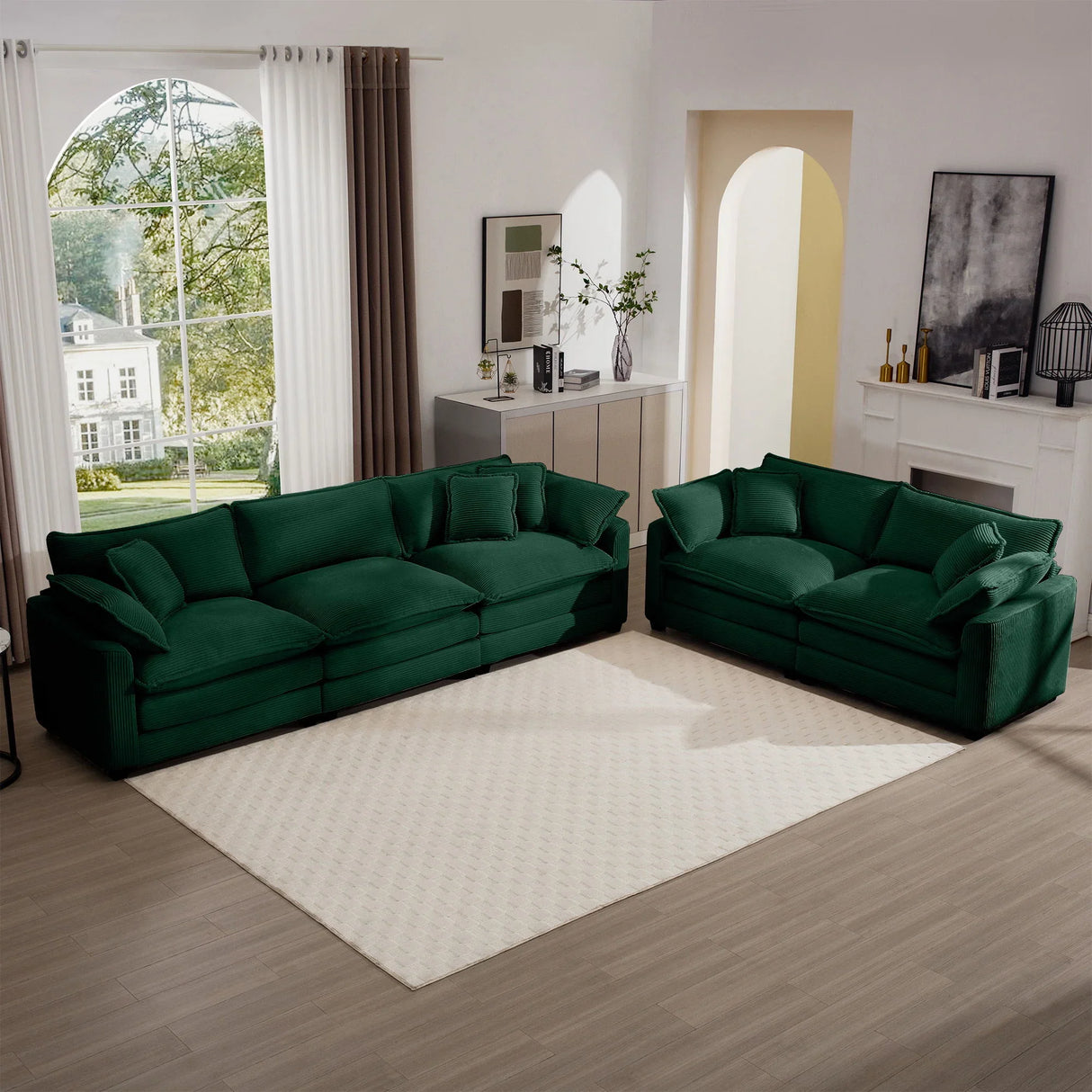 Elegant Corduroy Oversized Sectional Sofa Set With Deep Seats And Flexible Layout - Furniture Home Direct