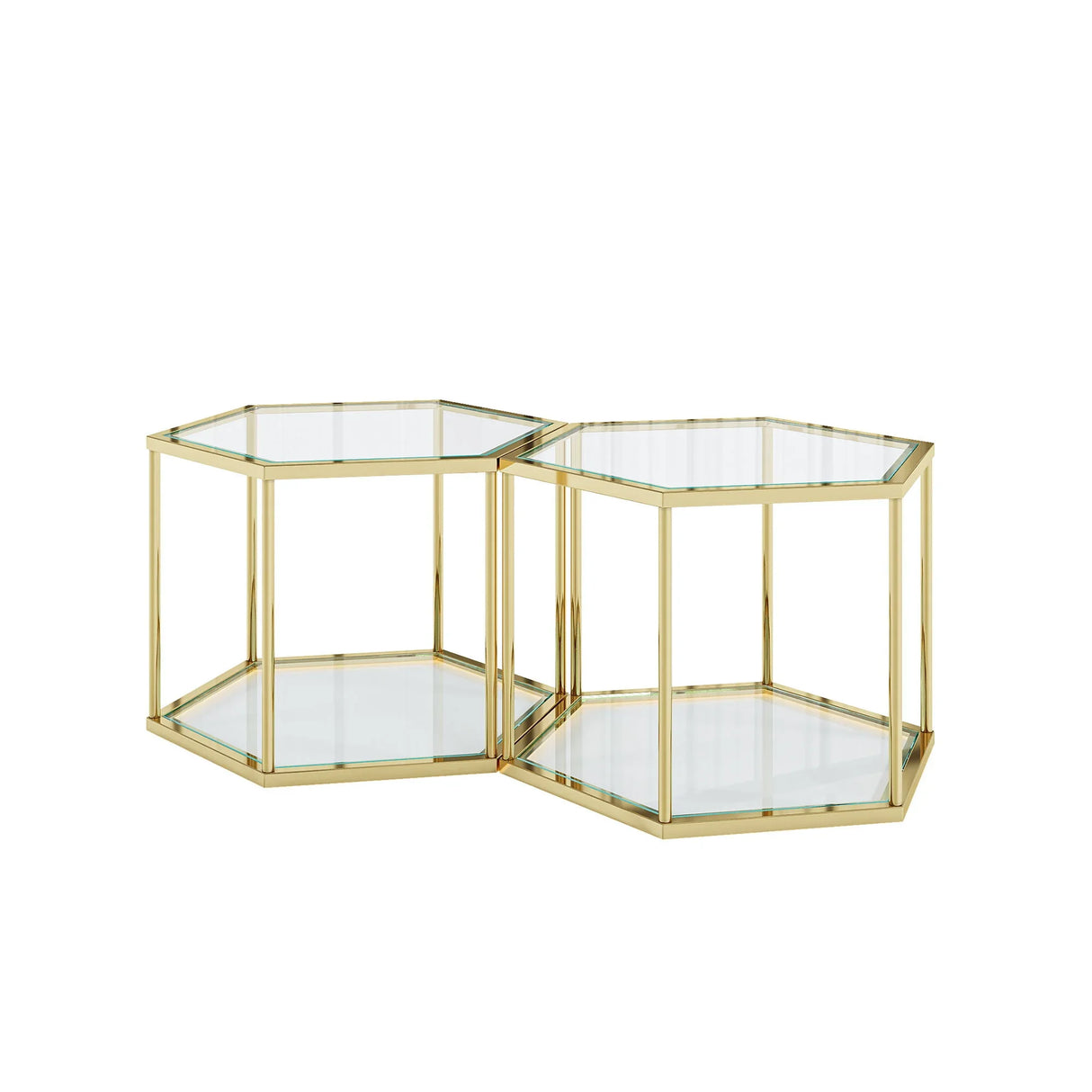 Modern Coffee Table With Double Layer Tempered Glass And Polygonal Design - Furniture Home Direct