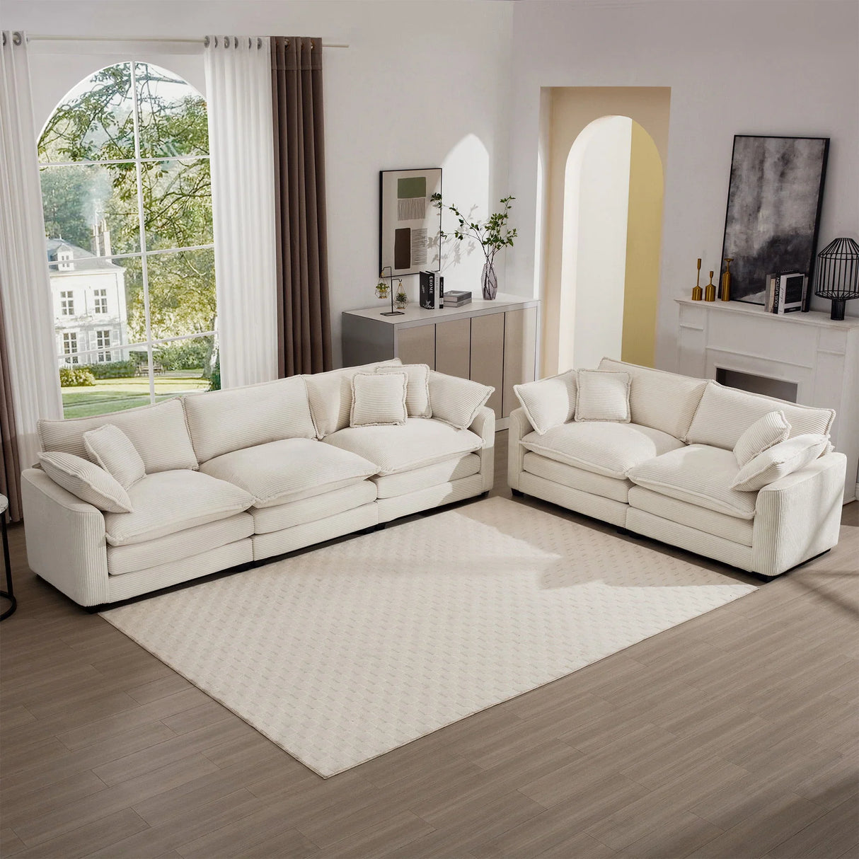 Elegant Corduroy Oversized Sectional Sofa Set With Deep Seats And Flexible Layout - Furniture Home Direct