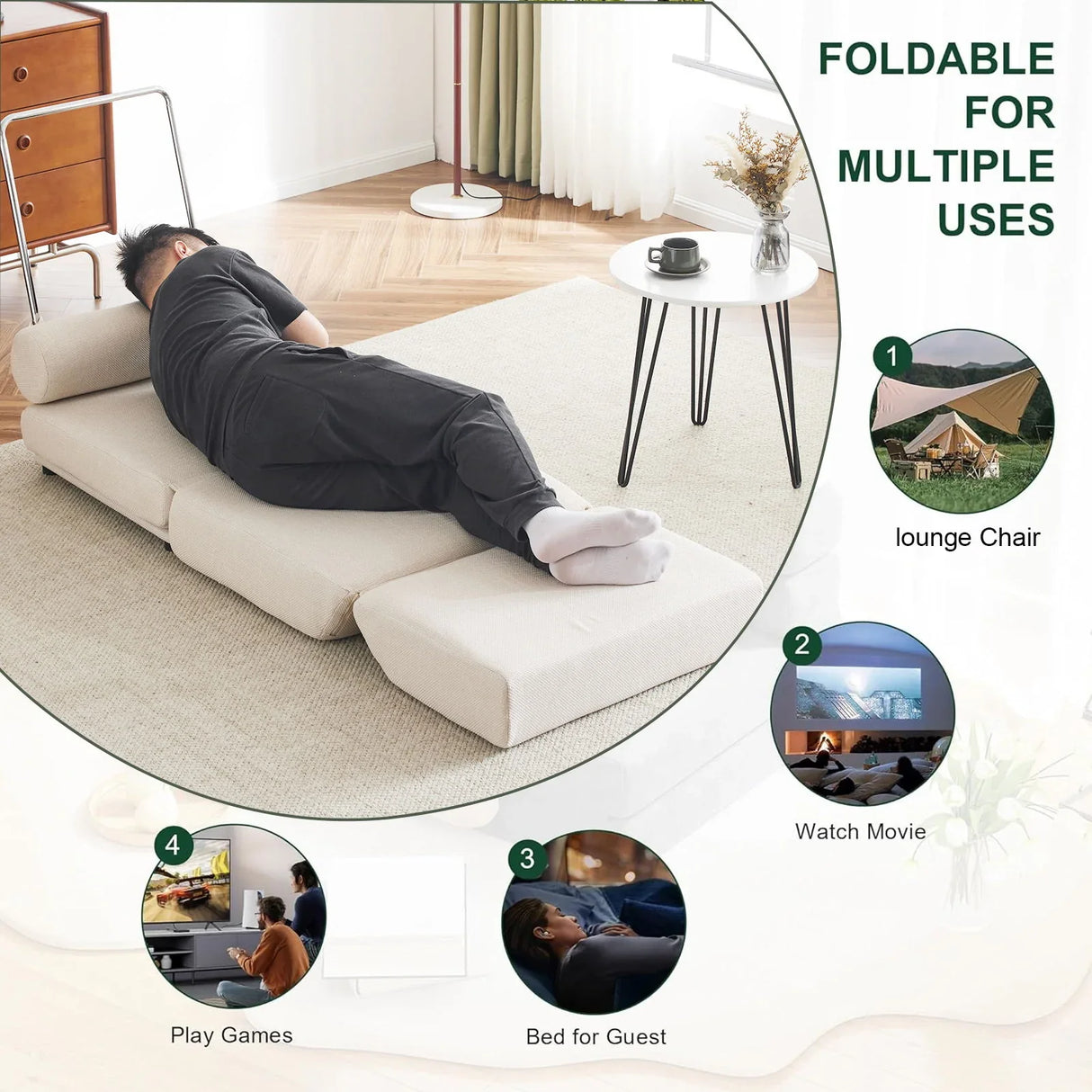 Foldable Single Chair Sofa Bed With Pillow, Easy To Store, Breathable And Wearable Linen - Furniture Home Direct