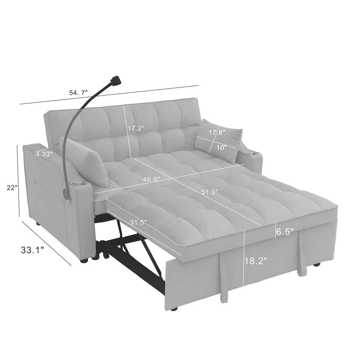 Modern Velvet Loveseat With Pullout Bed, Adjustable Reclining Backrest - Furniture Home Direct