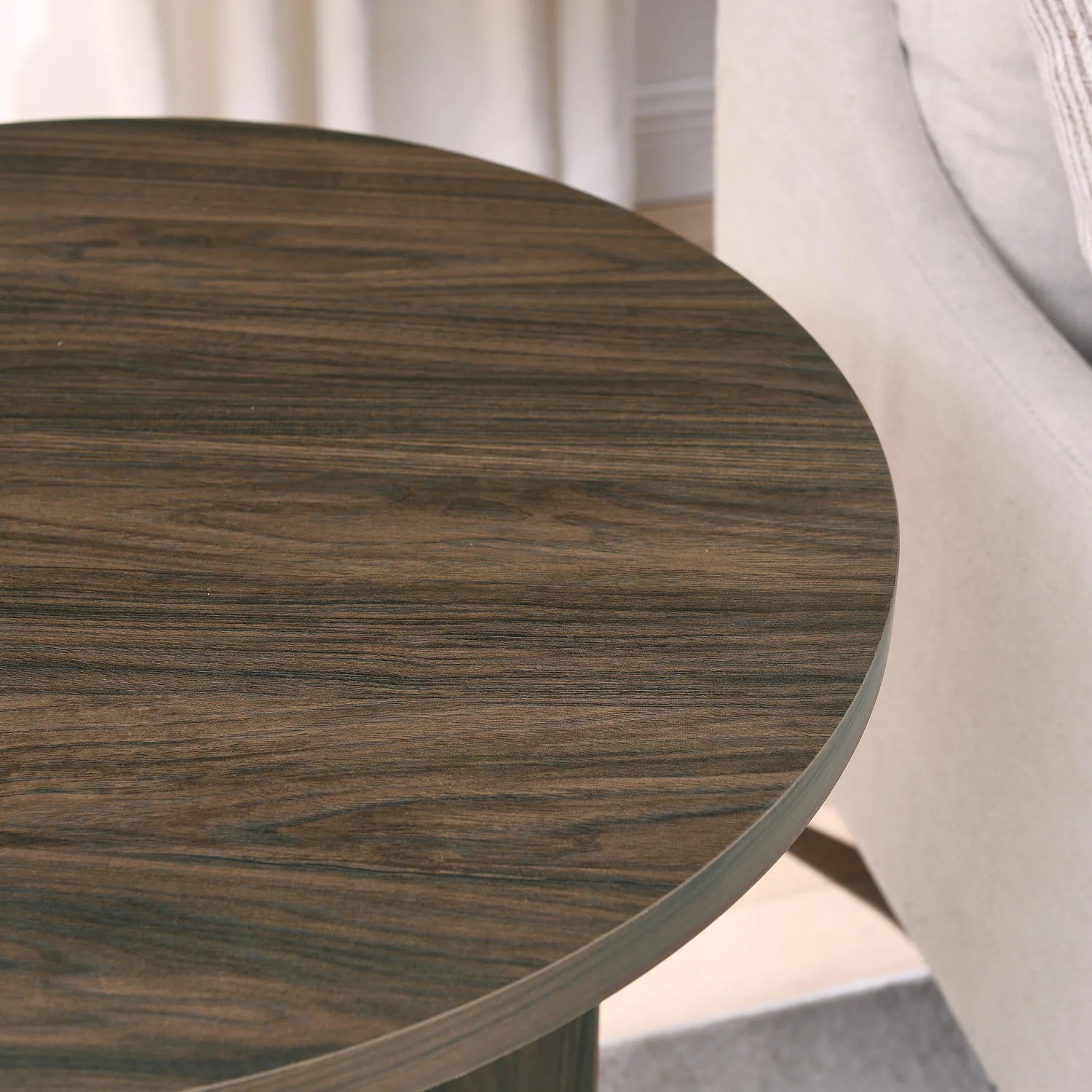 Round Side Table With X Leg Base MDF Finish Natural Walnut - Furniture Home Direct