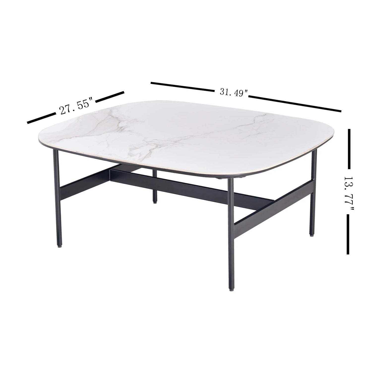 Modern Rectangular Rock Plate Coffee Table Open Space Design Golden Metal Frame Minimalist Living Room Center Table For Lounge Office - Black White - Furniture Home Direct