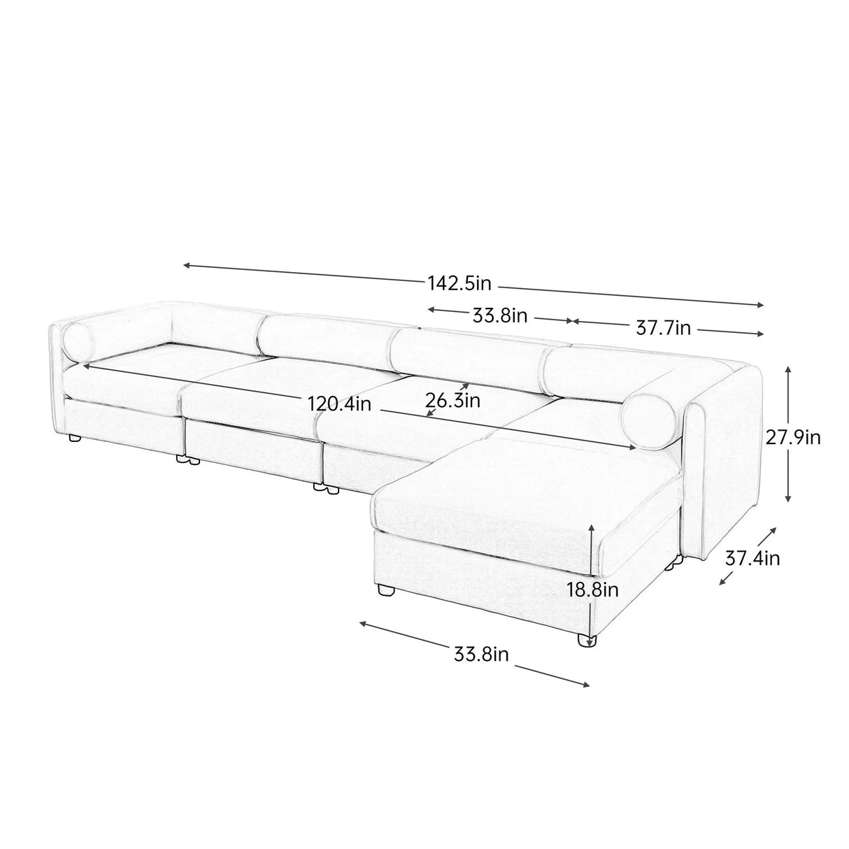 Contemporary Elegant White Chenille Sofa With Storage And Ottoman - Furniture Home Direct