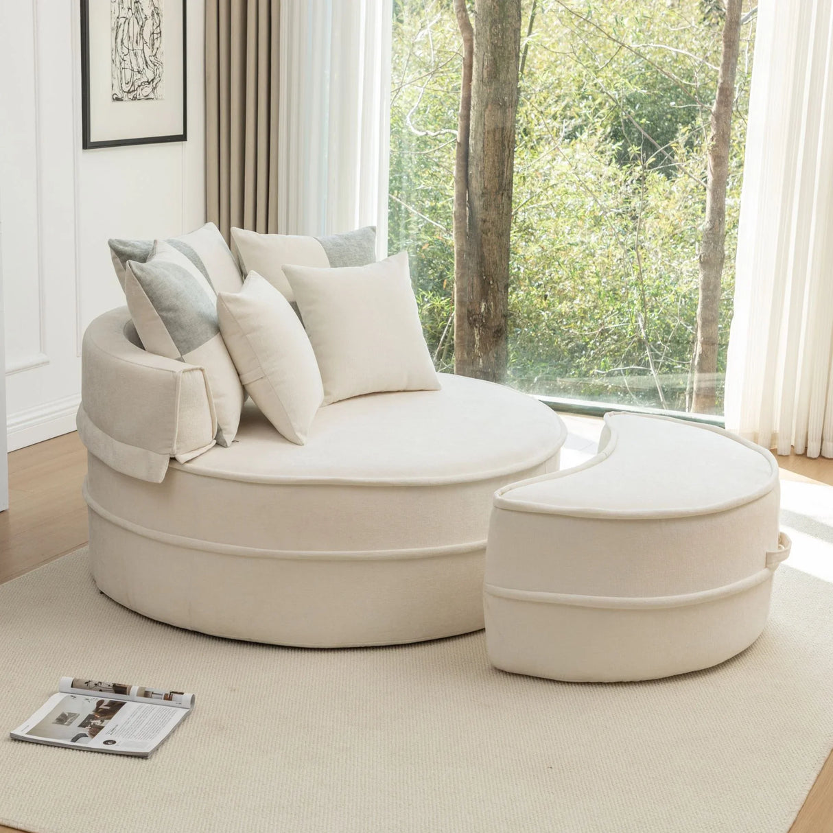 Modern Oversized Round Barrel Accent Chair With Ottoman - Furniture Home Direct