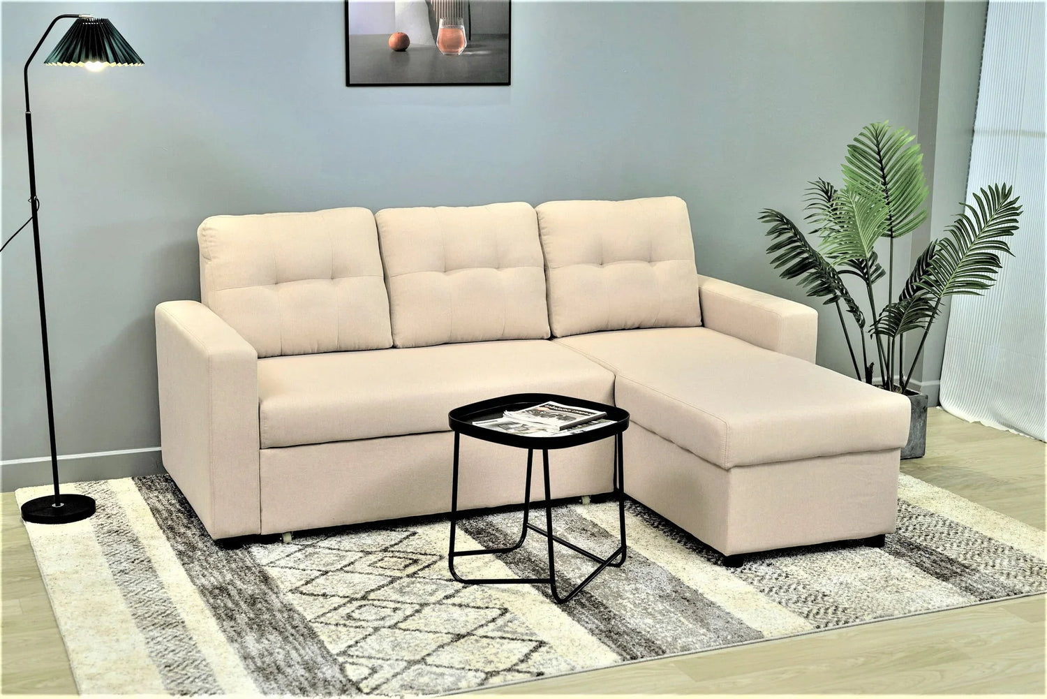 Convertible L Shaped Sectional Sleeper Sofa Bed, Saving Pull Out Couch - Furniture Home Direct