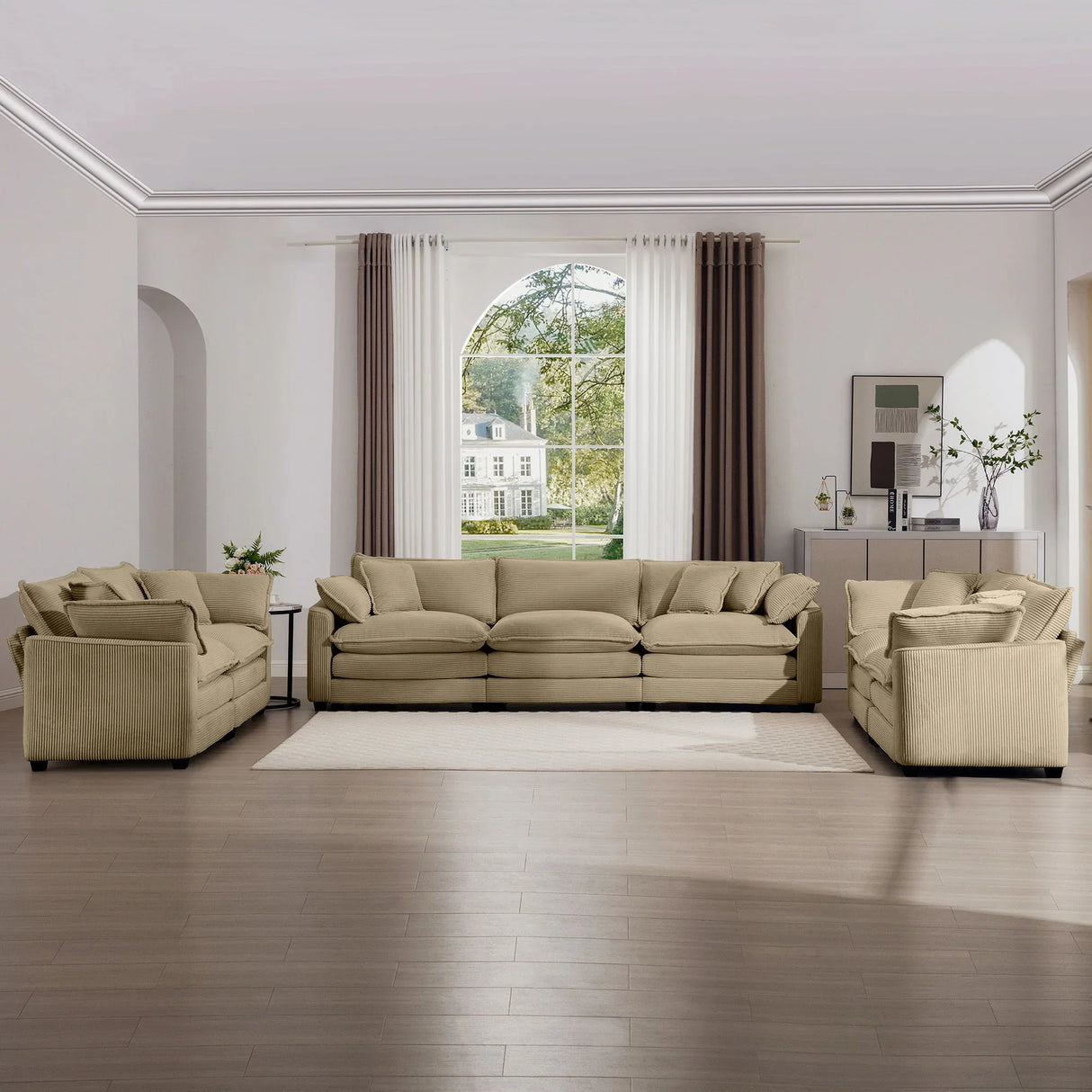 Elegant Corduroy Oversized Sectional Sofa Set With Deep Seats And Flexible Layout - Furniture Home Direct