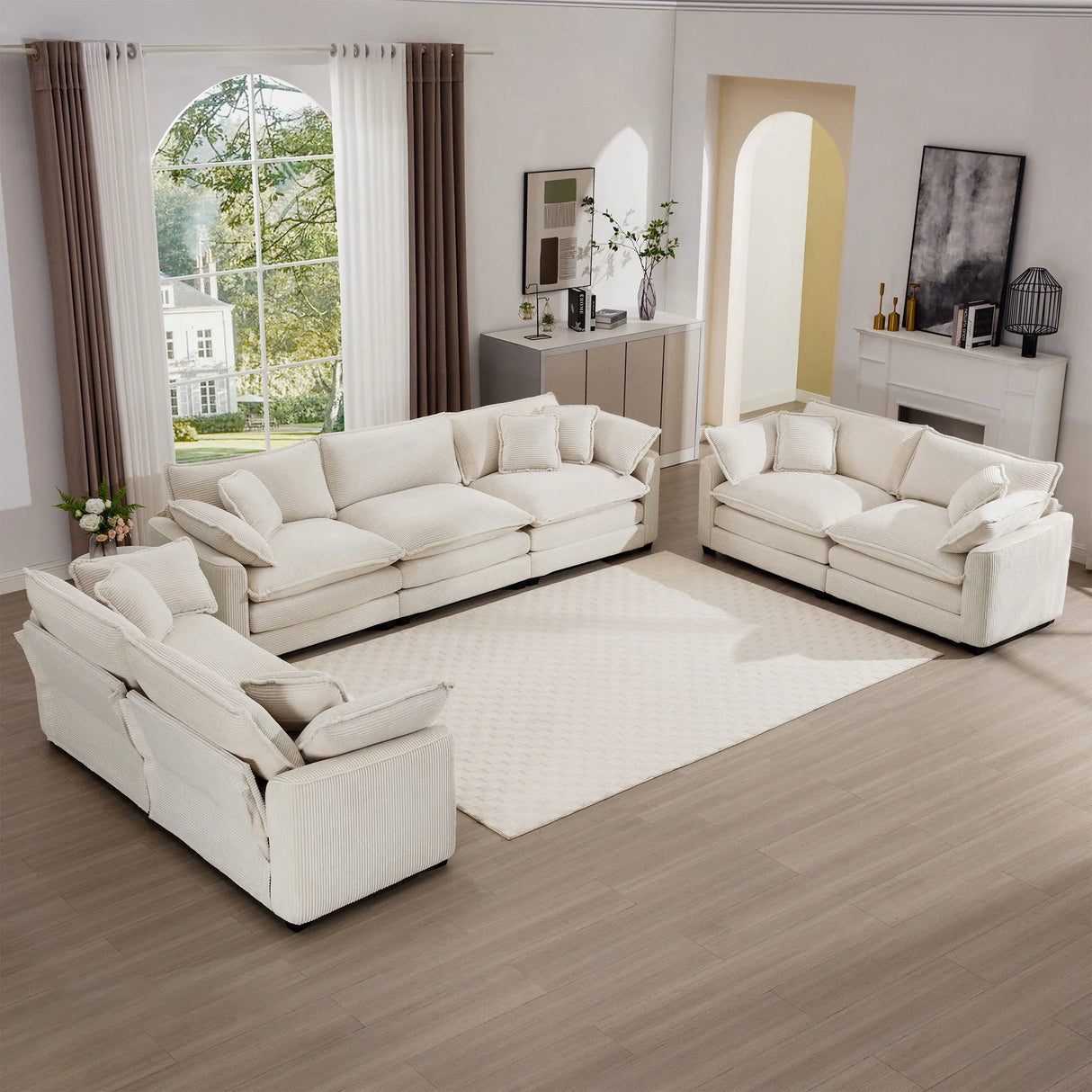 Elegant Corduroy Oversized Sectional Sofa Set With Deep Seats And Flexible Layout - Furniture Home Direct