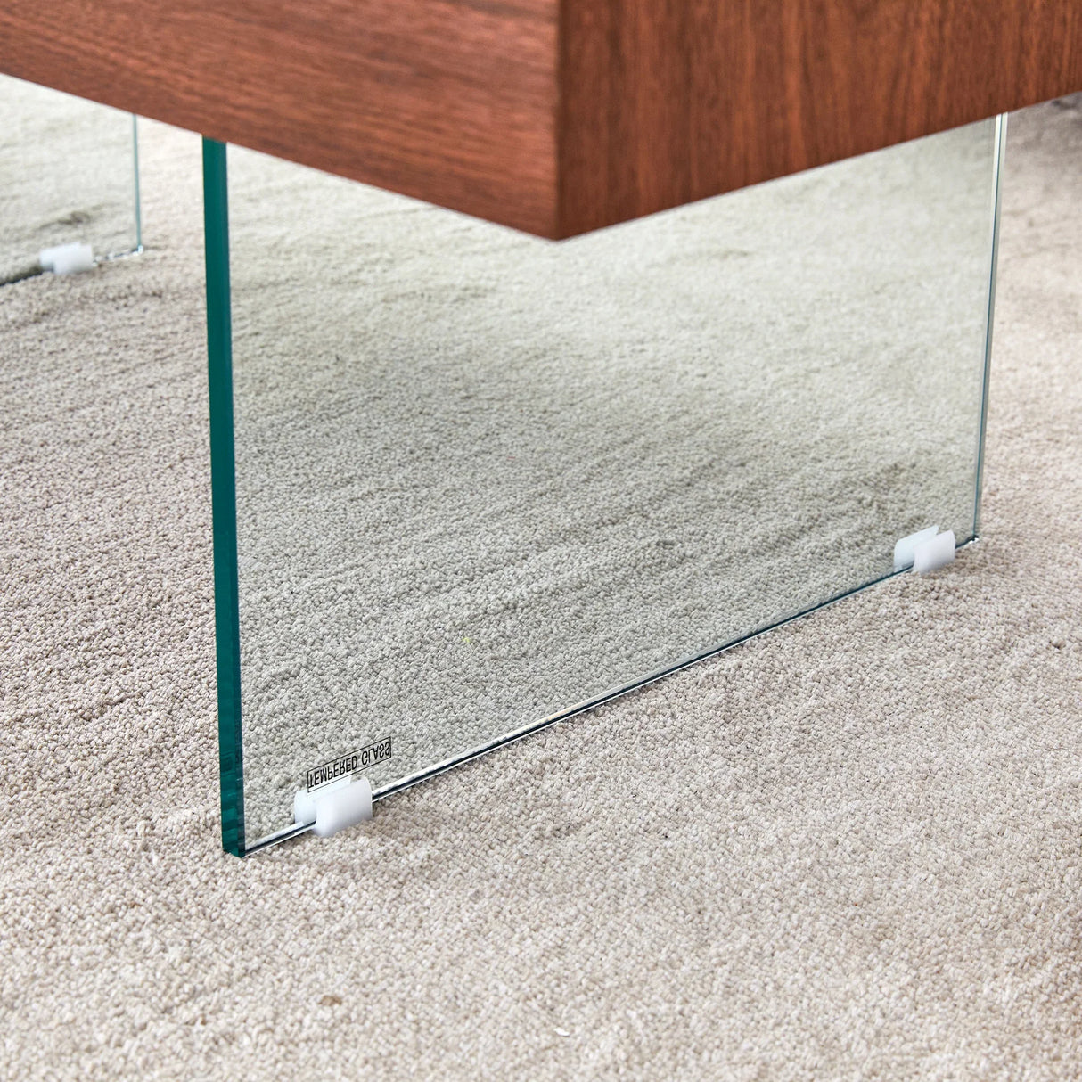 Coffee Table Faux Wood Top Glass Legs Modern Walnut - Furniture Home Direct