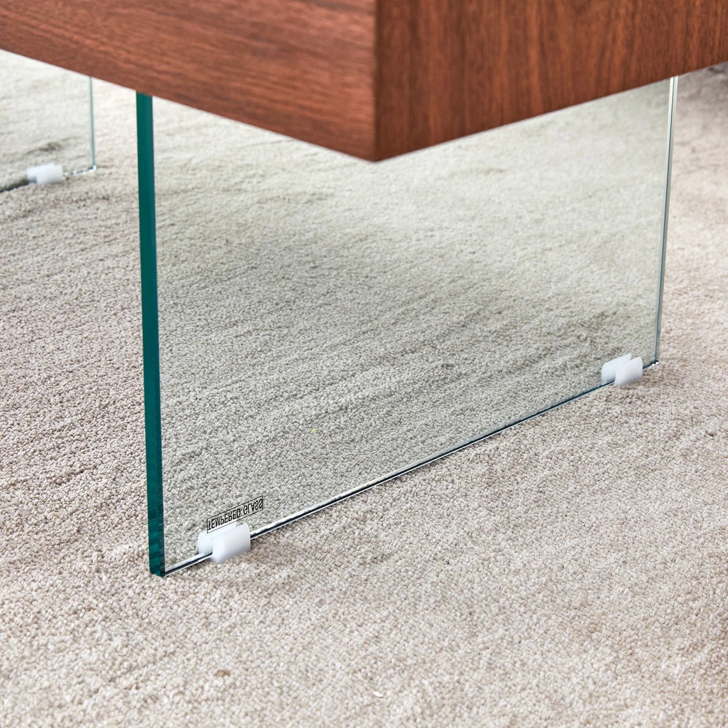 Coffee Table Faux Wood Top Glass Legs Modern Walnut - Furniture Home Direct