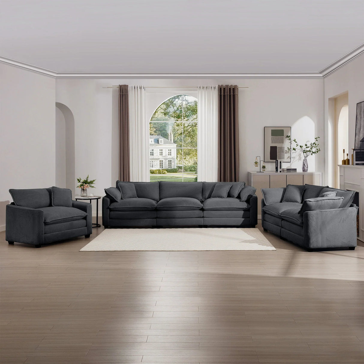 Elegant Corduroy Oversized Sectional Sofa Set With Deep Seats And Flexible Layout - Furniture Home Direct
