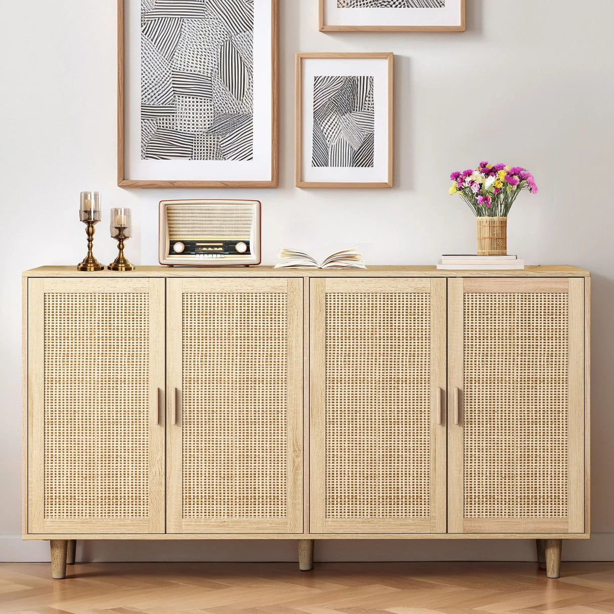 Elegant And Functional 4 Door Rattan Decorative Storage Cabinet - Furniture Home Direct