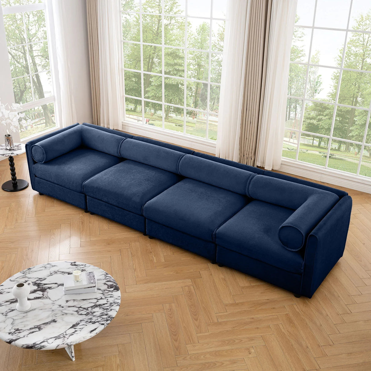 Stylish Chenille Sofa With Storage Seat And Cylindrical Backrest - Furniture Home Direct