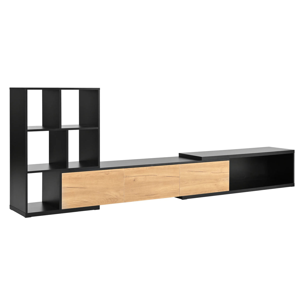 TV Stand With Open Shelves And Three Wood Drawers Black - Furniture Home Direct