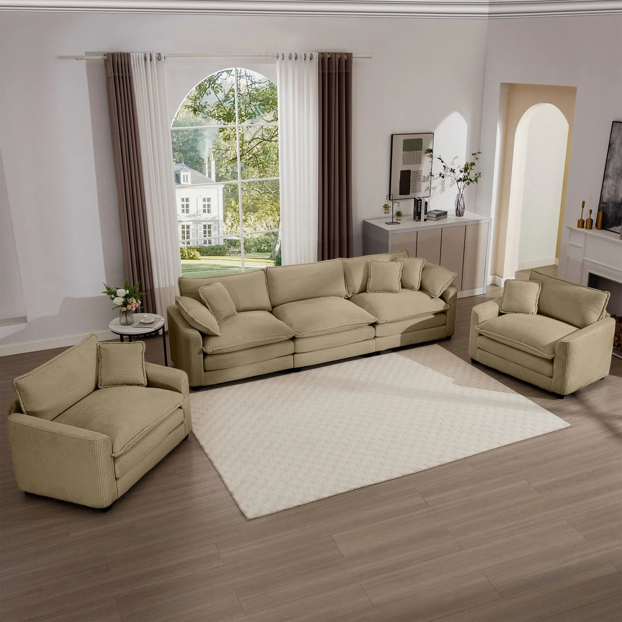 Elegant Corduroy Oversized Sectional Sofa Set With Deep Seats And Flexible Layout - Furniture Home Direct