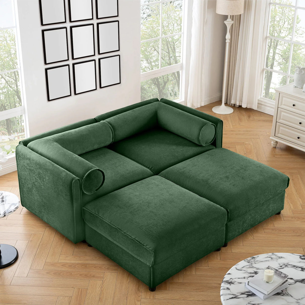 Contemporary Elegant White Chenille Sofa With Storage And Ottoman - Furniture Home Direct