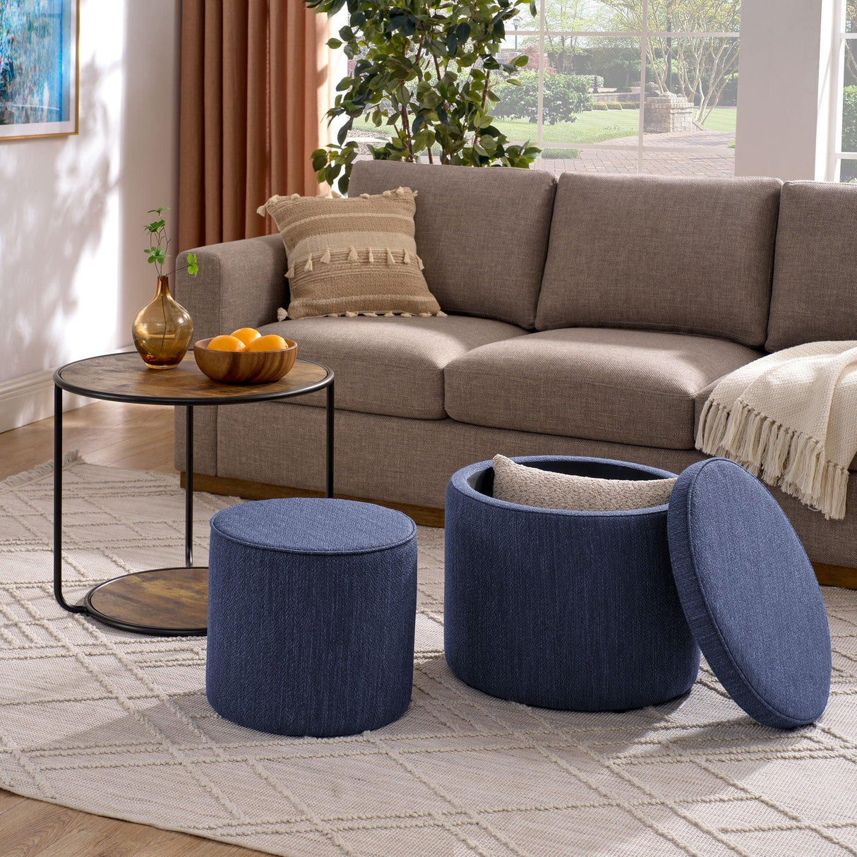 Multi Functional Ottoman And Table Set With Drum Stool - Furniture Home Direct