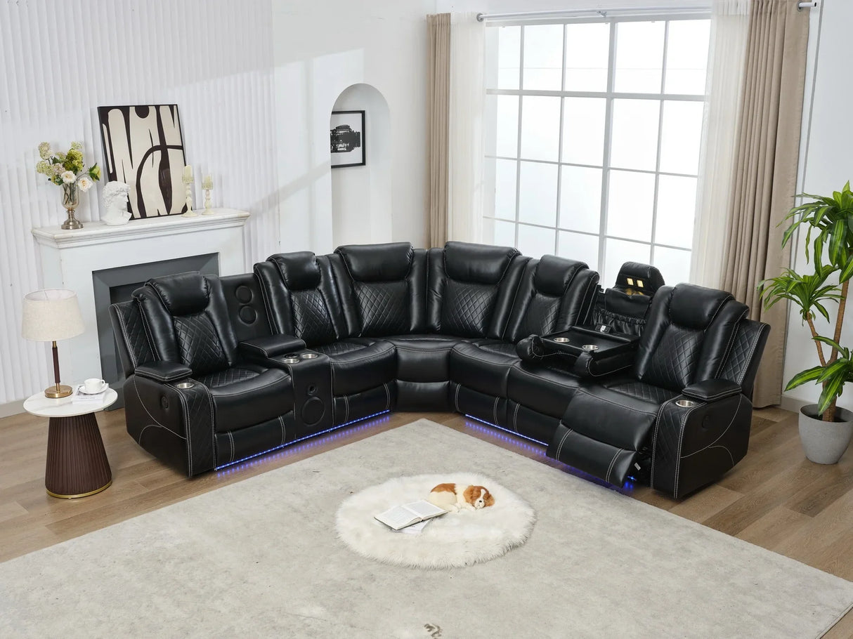 Sectional Sofa With Power Recline LED Lighting Black - Furniture Home Direct