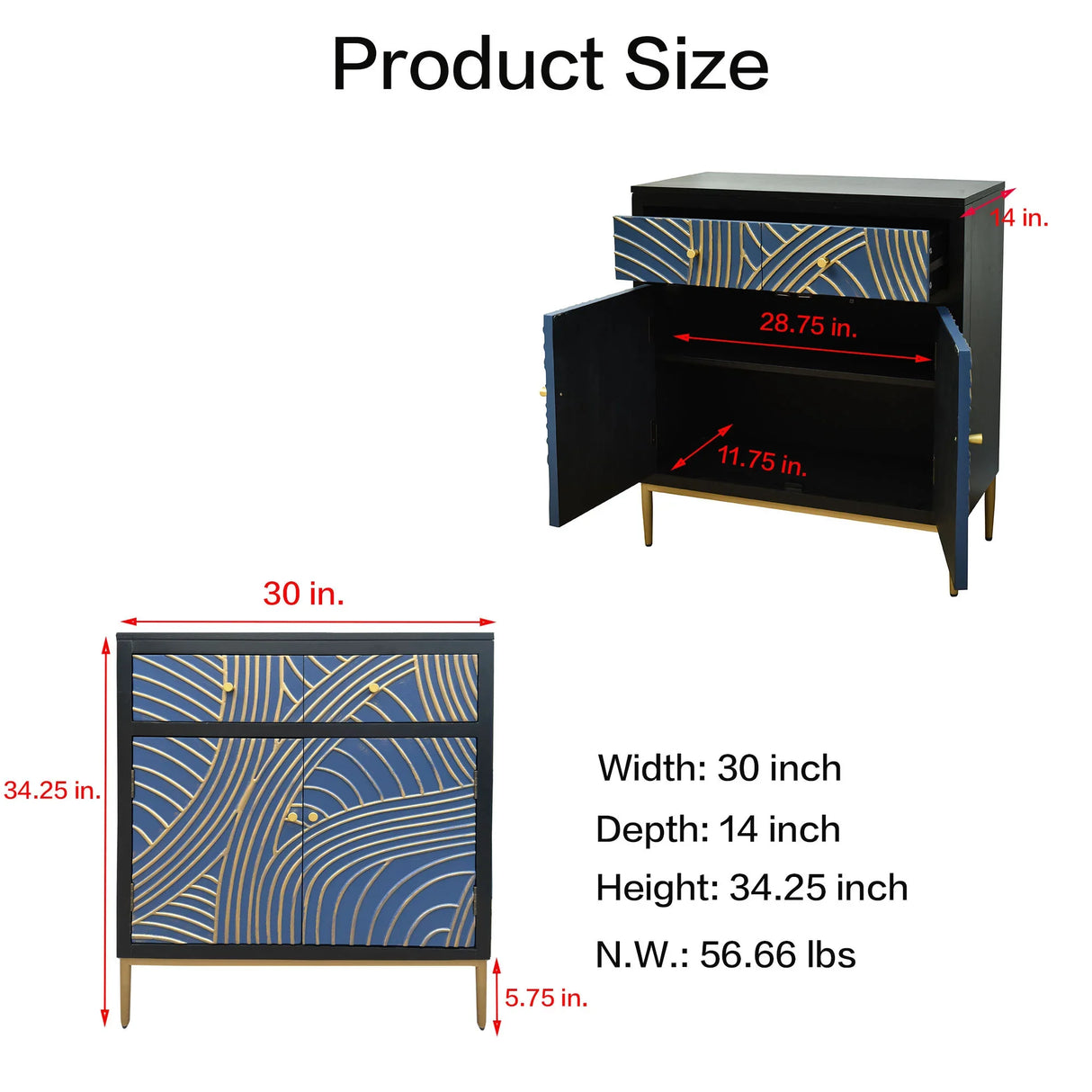 Accent Cabinet With Blue Panels Lacquered Black and Blue - Furniture Home Direct