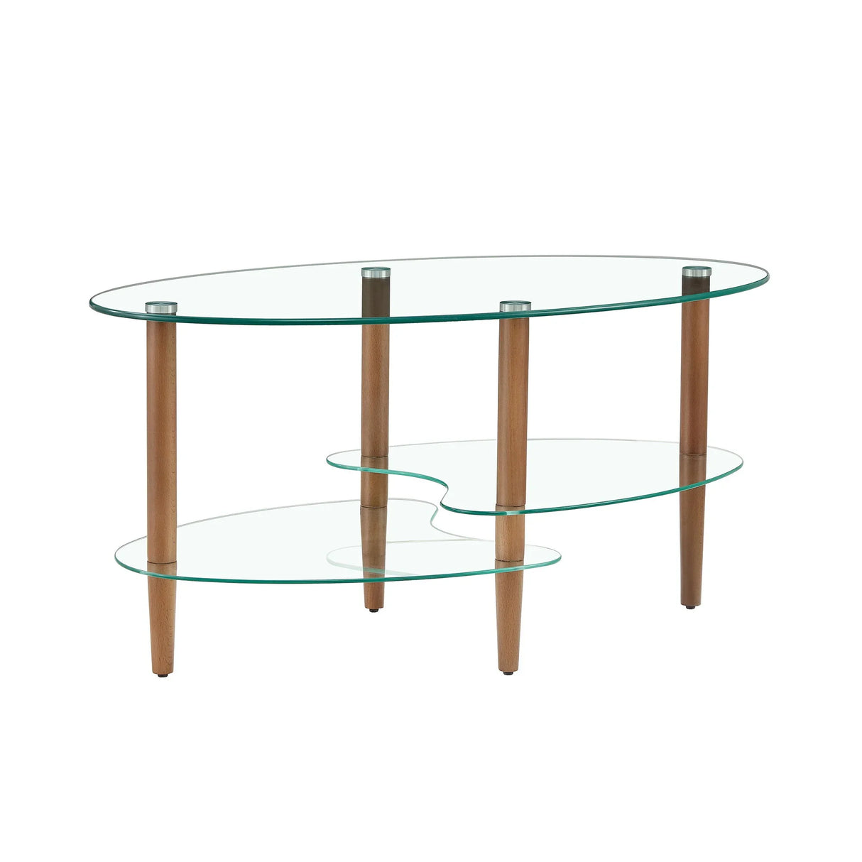 Transparent Oval Glass Coffee Table, Modern Table In Living Room Oak Wood Leg Tea Table 3-Layer Glass Table - Furniture Home Direct