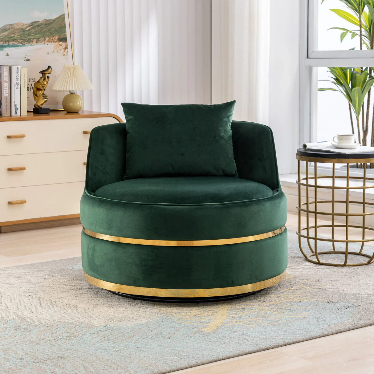 360 Degree Swivel Over Sized Upholstered Barrel Chair - Furniture Home Direct