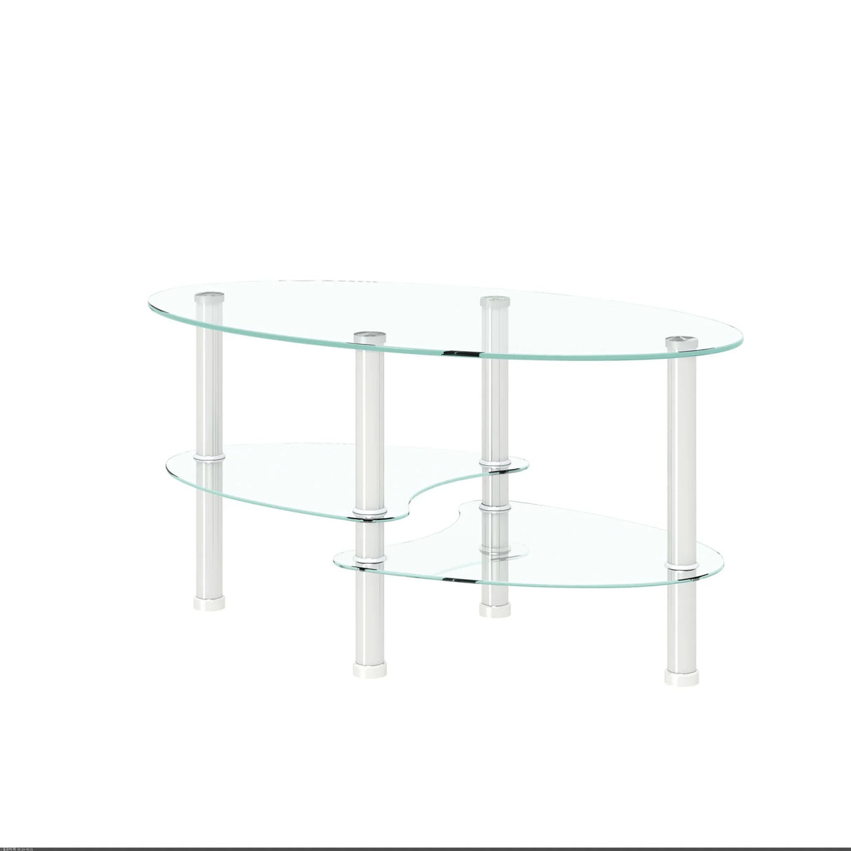 Transparent Oval Glass Coffee Table, Modern Table In Living Room Oak Wood Leg Tea Table 3-Layer Glass Table - Furniture Home Direct