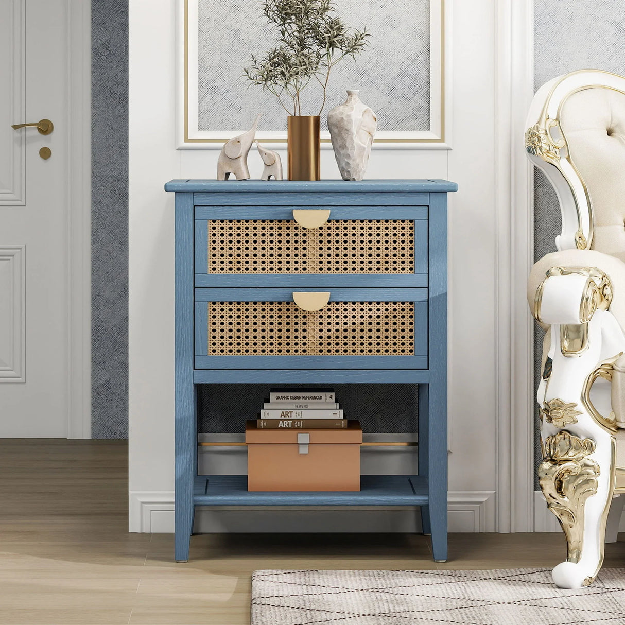 2 Drawer Side Table, Natural Rattan - Furniture Home Direct