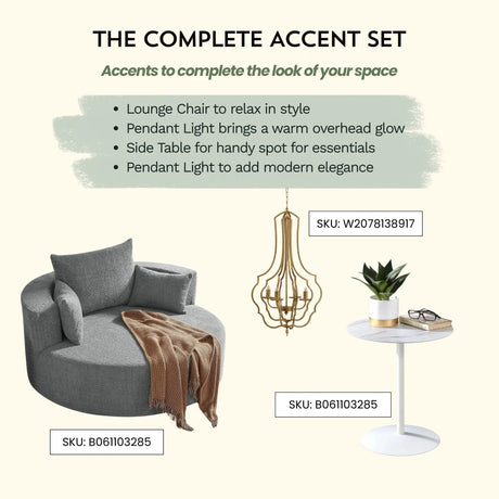 Living Room Bundle - Large Chair + Pendant Light + Side Table - Furniture Home Direct