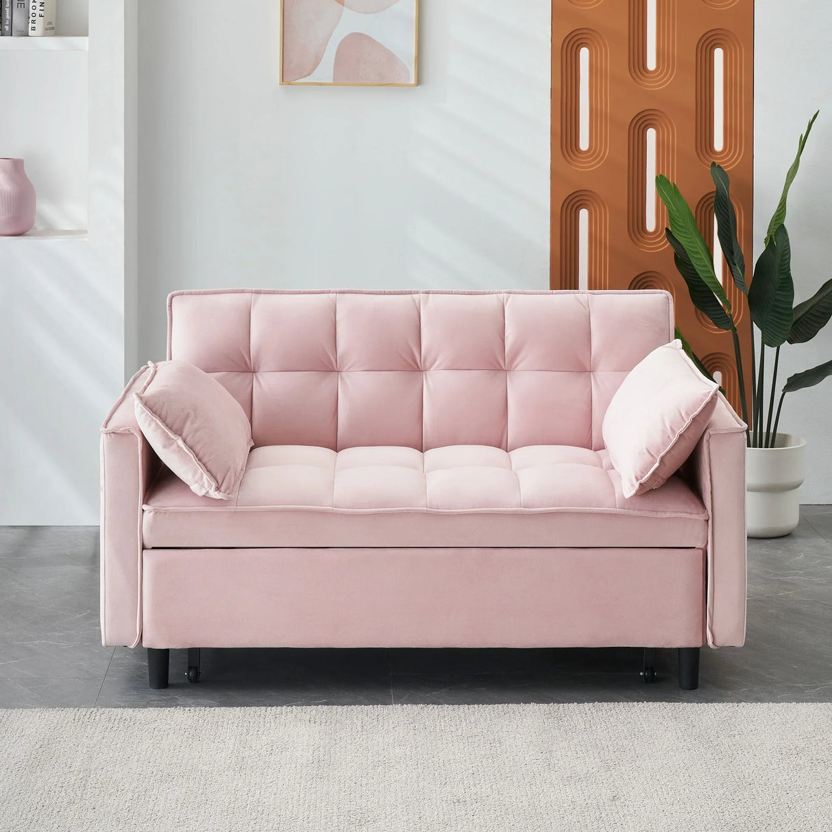 Modern Velvet Sofa, Sofa Pull-Out Bed, Small Love Seat Casual Sofa With Back, With Pillow, Pockets, Living Room Furniture, 3 In 1 Convertible Sleep Sofa Bed - Furniture Home Direct
