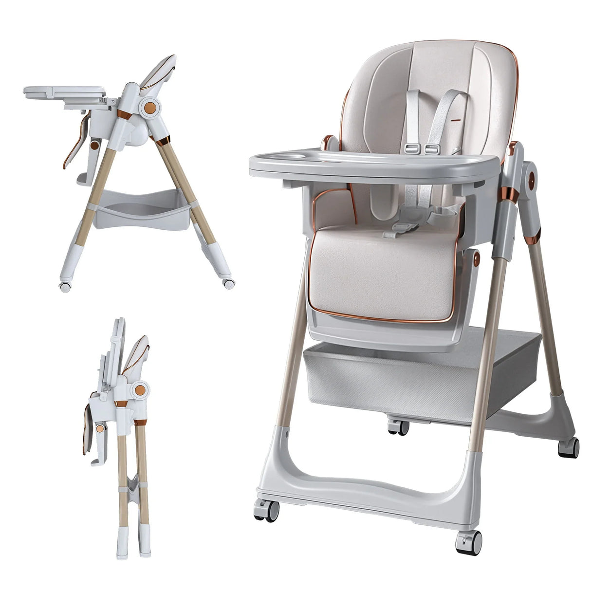 Adjustable Baby High Chair 0-6 Years, Portable Infant Feeding Seat With Safety Belt, Silent Lockable Wheels - Furniture Home Direct