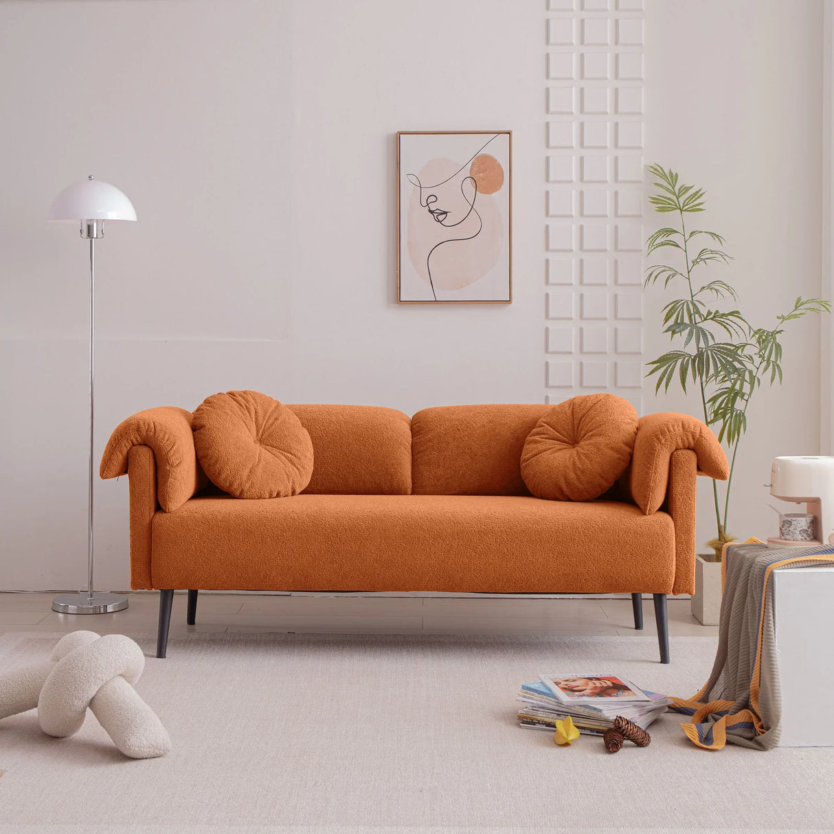 Modern Lamb Wool Sofa With Decorative Throw Pillows For Small Spaces - Furniture Home Direct